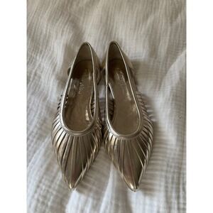 Mellow Yellow Gold Metallic Leather Pointed Toe Strappy Flats Made in Italy 6.5